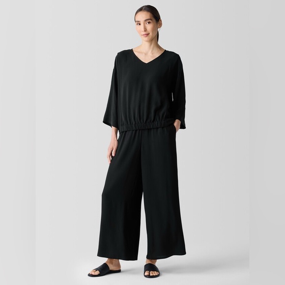 NWOT Eileen Fisher Silk Georgette Crepe V-Neck Top Size XS - Picture 2 of 12